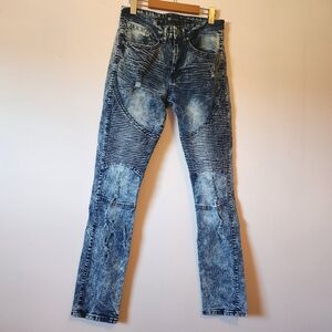 Waimea Skinny Fit Biker Moto Acid Wash Jeans Size 30x32